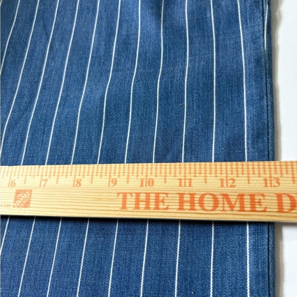 Cute Blue Chambray Wide Leg Cropped Pants with White Stripes. Cotton, Tencel. - Picture 8 of 12